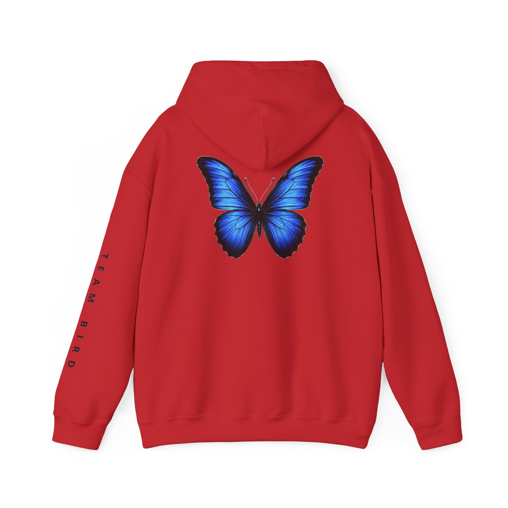 Butterfly Hoodie — "Team Bird" Blue Butterfly Graphic Hooded Sweatshirt