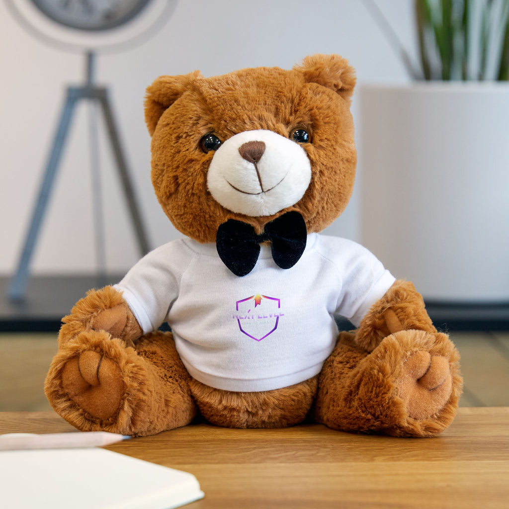 Plush Teddy Bear with White T‑Shirt and Bow Tie — Cute Gift for Kids & Couples