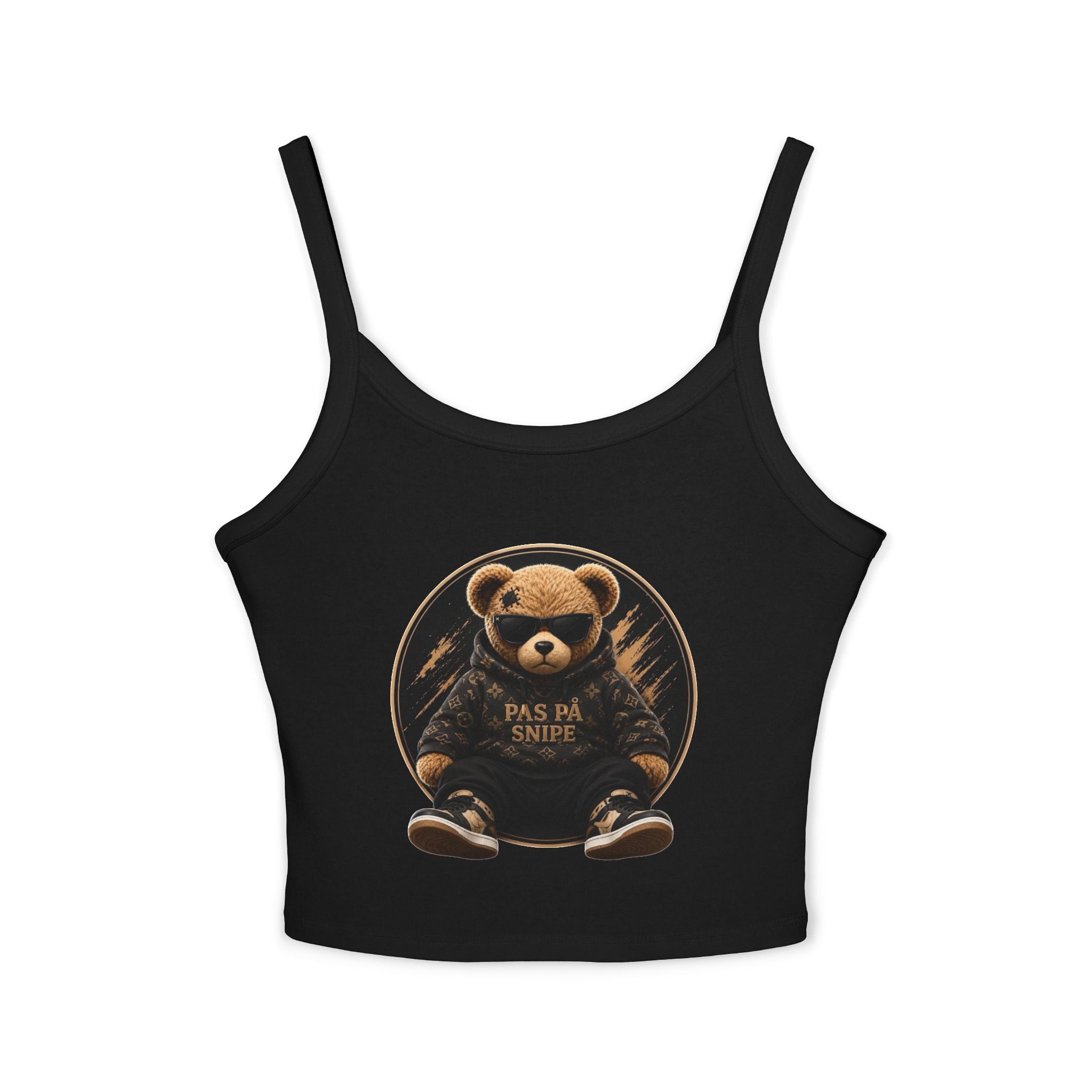 Teddy Bear Graphic Tank Top — "Pas På Snipe" Cute Vintage Bear Crop Top