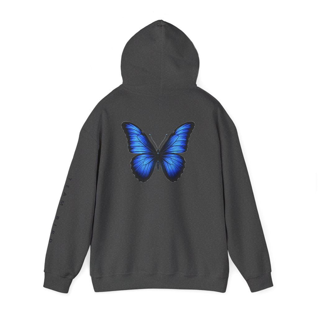 Butterfly Hoodie — "Team Bird" Blue Butterfly Graphic Hooded Sweatshirt