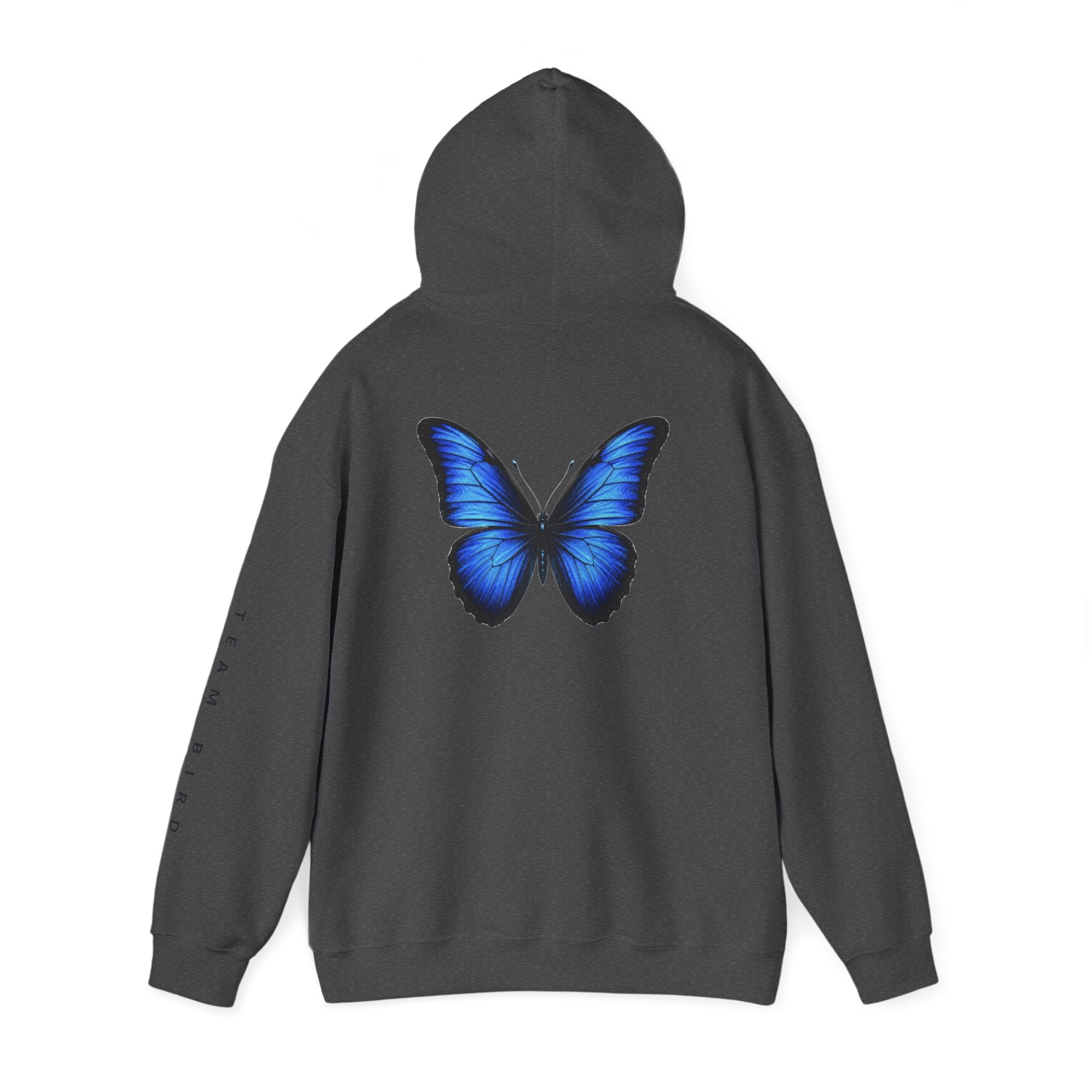 Butterfly Hoodie — "Team Bird" Blue Butterfly Graphic Hooded Sweatshirt