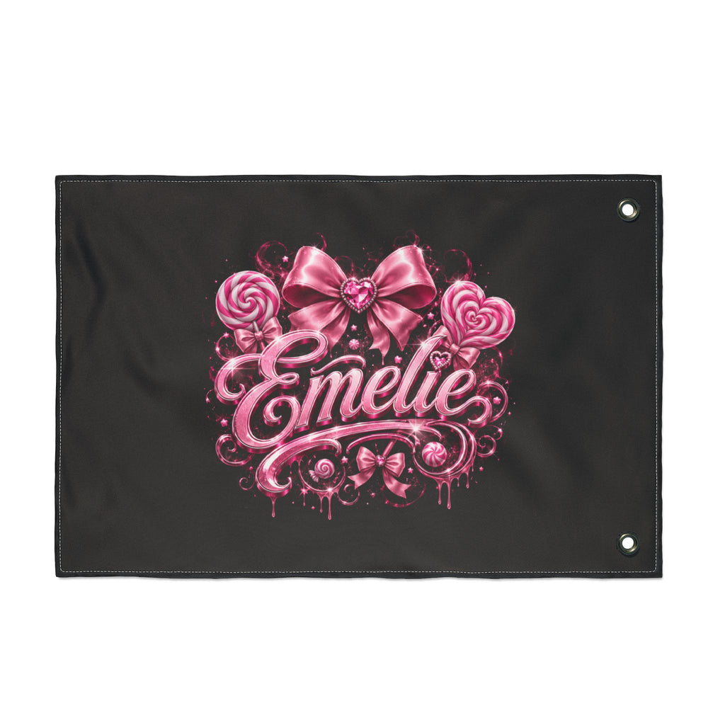Personalized Pink Candy Name Flag — 'Emelie' Double-Sided Decorative Banner