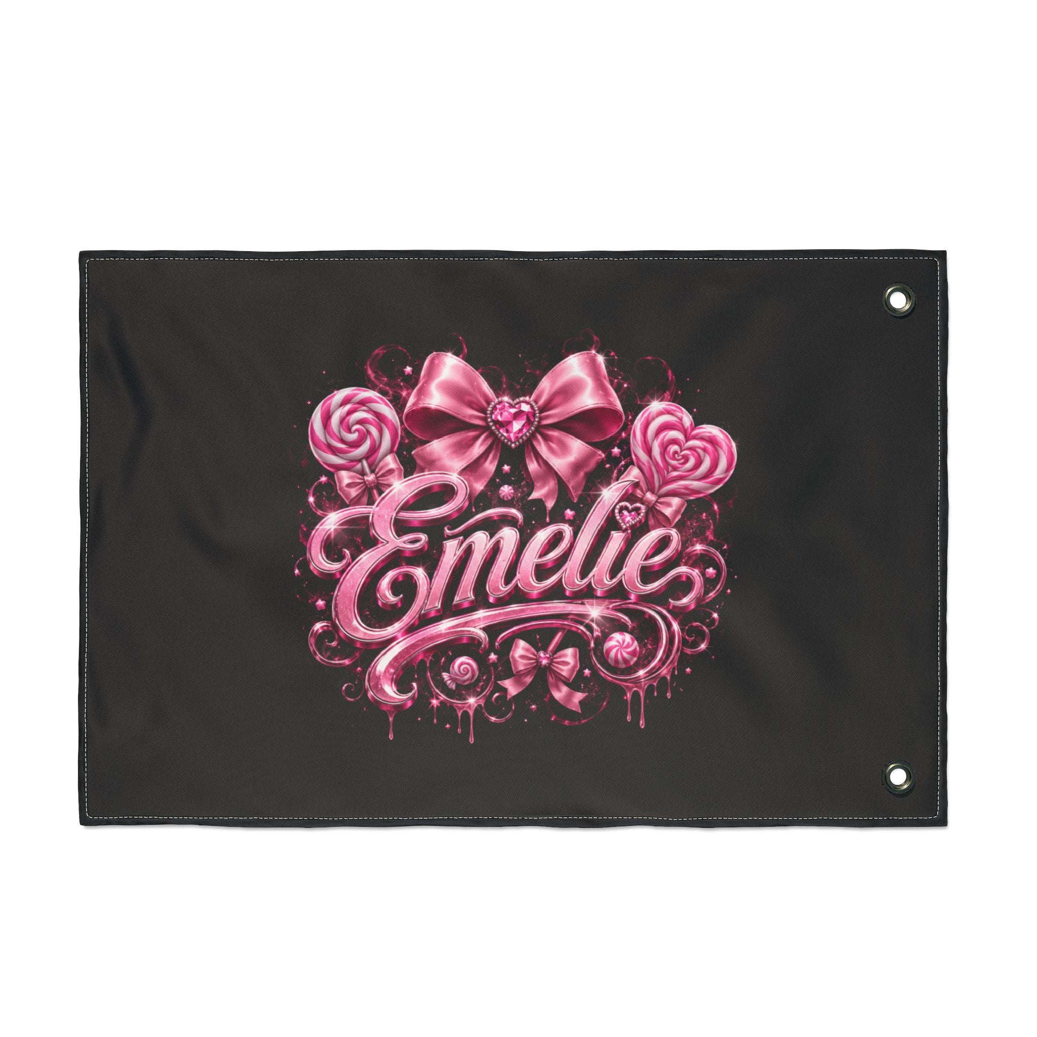 Personalized Pink Candy Name Flag — 'Emelie' Double-Sided Decorative Banner