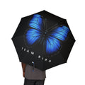 Blue Butterfly Foldable Umbrella — Semi-Automatic Compact Rain Umbrella