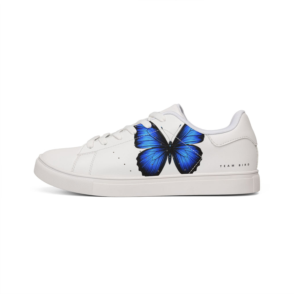 Women's Leather Sneakers — Blue Butterfly Low-Top Fashion Sneakers