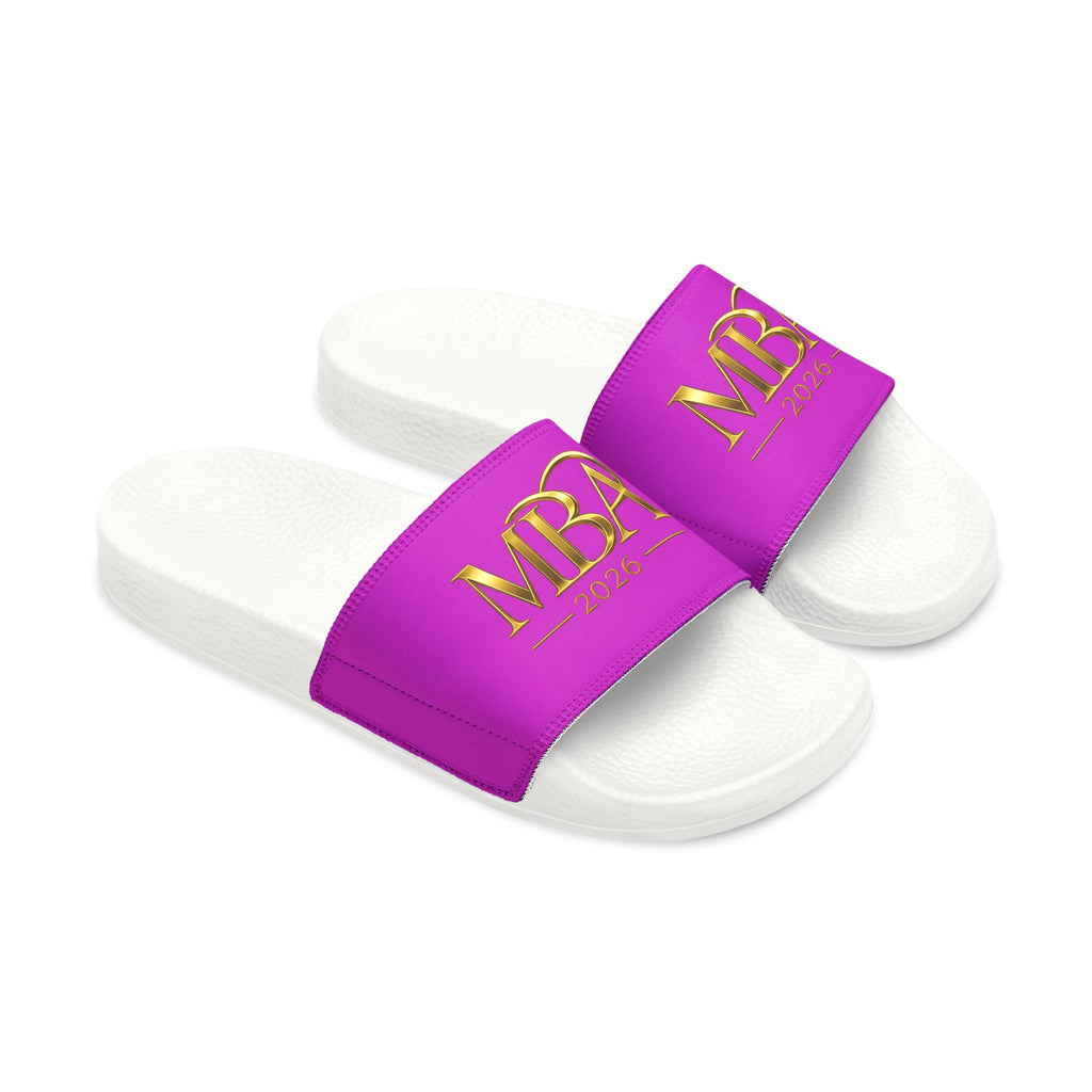 Slide Sandals — Purple 'MBA 2026' Removable‑Strap Pool Slides for Men