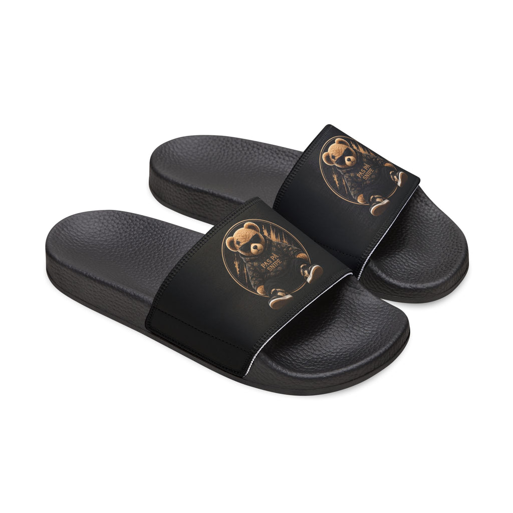 Bear Graphic Slide Sandals — Men’s Removable‑Strap Casual Slides