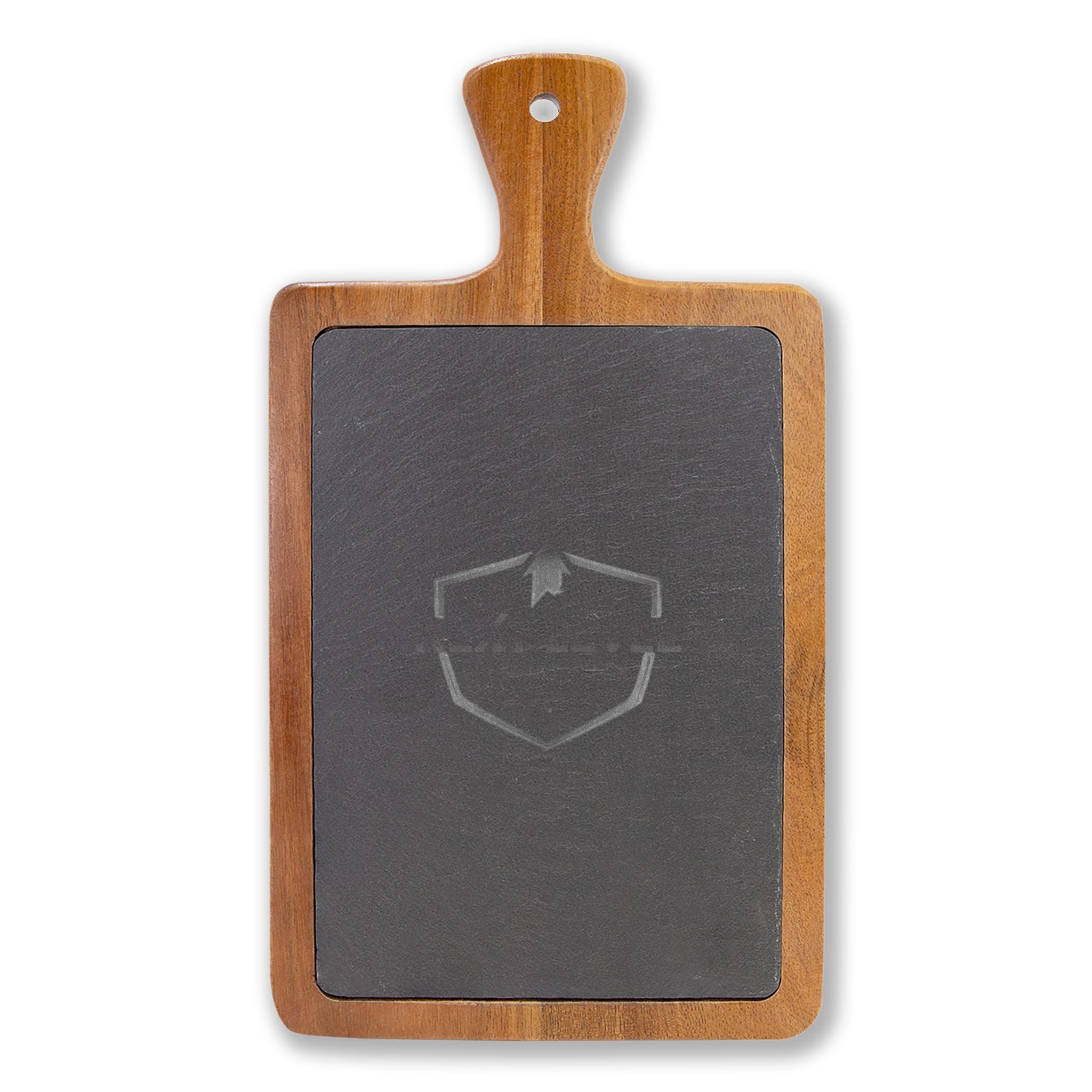 Engraved Acacia Charcuterie Board with Slate Insert & Cheese Knives