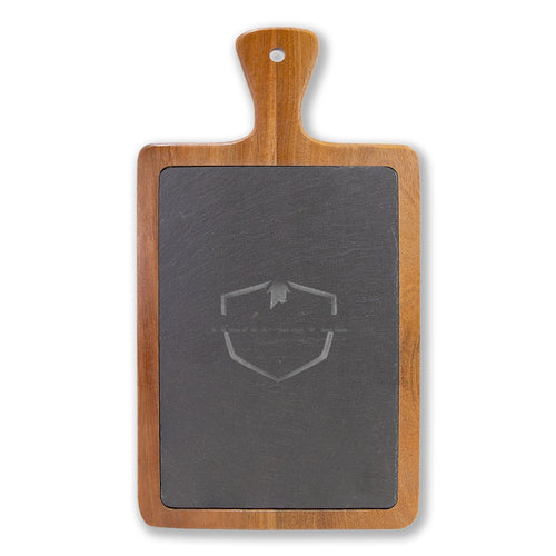Engraved Acacia Charcuterie Board with Slate Insert & Cheese Knives
