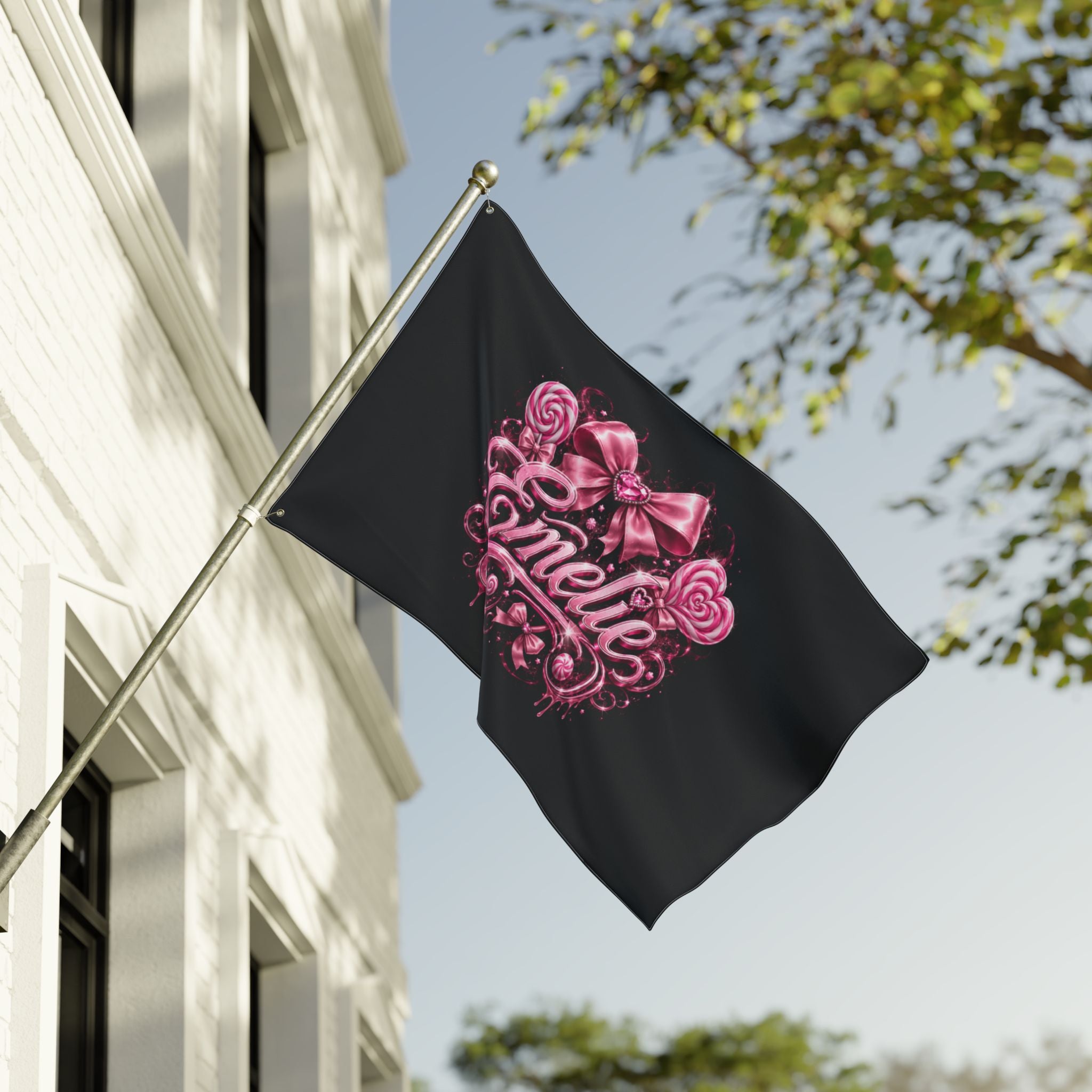 Personalized Pink Candy Name Flag — 'Emelie' Double-Sided Decorative Banner