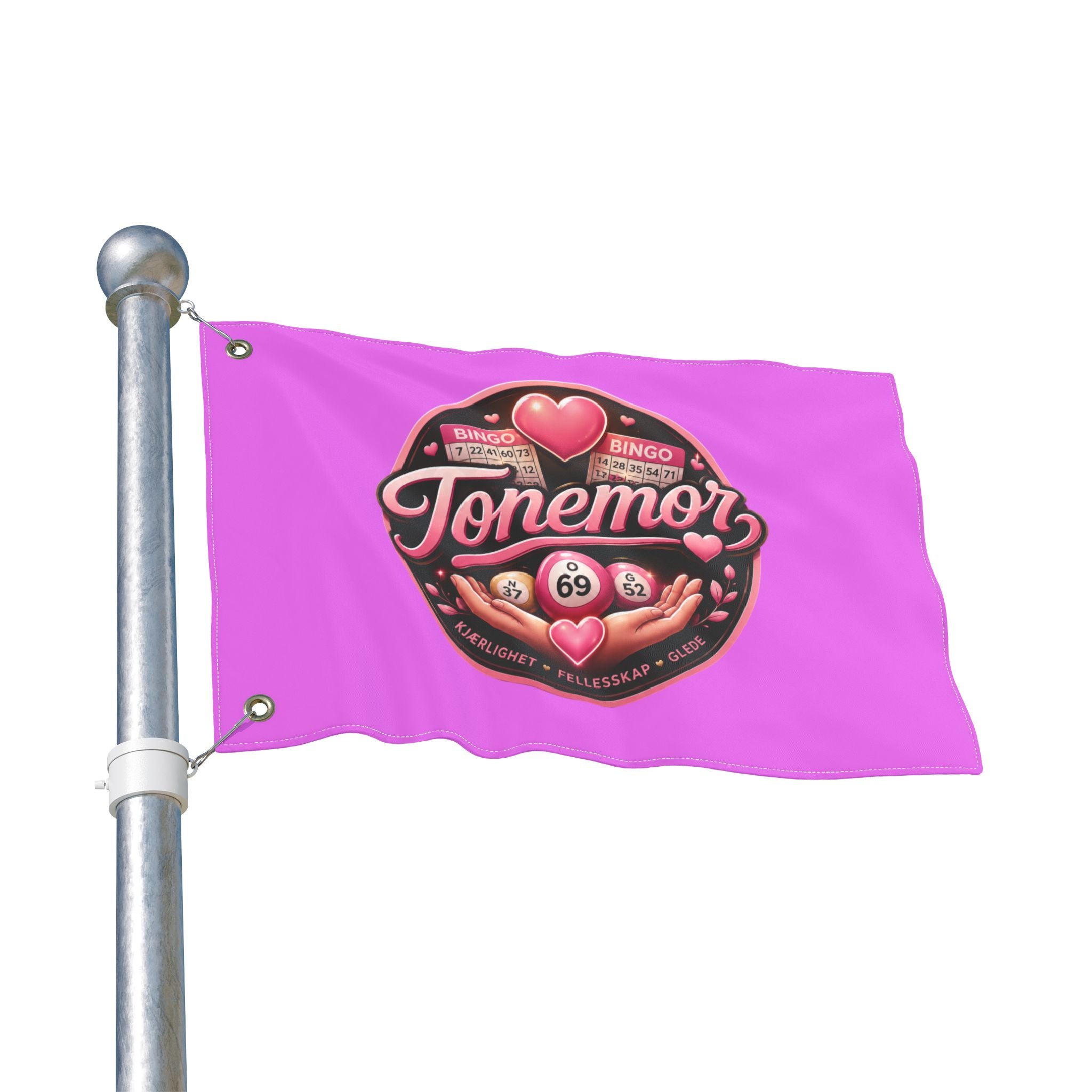 Tonemor Bingo Hearts Flag — Double-Sided Pink Decorative Flag