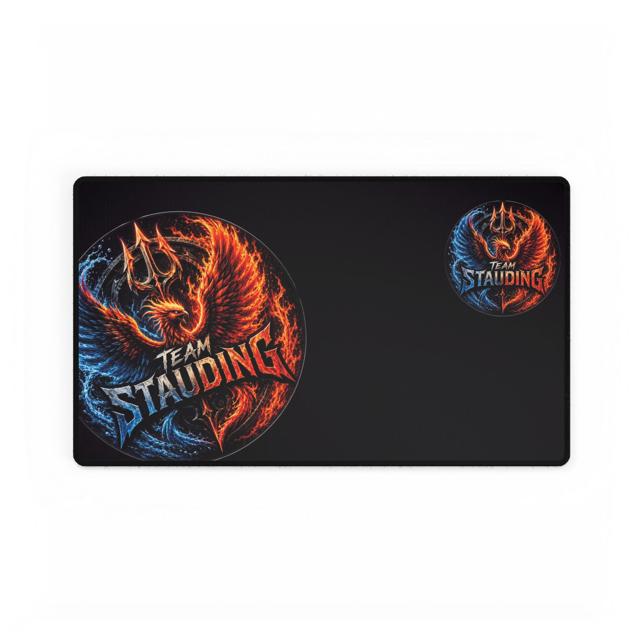 Gaming Desk Mat — Large Black Mouse Pad with Mascot