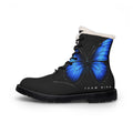 Women's Leather Fur-Lined Boots with Blue Butterfly Design