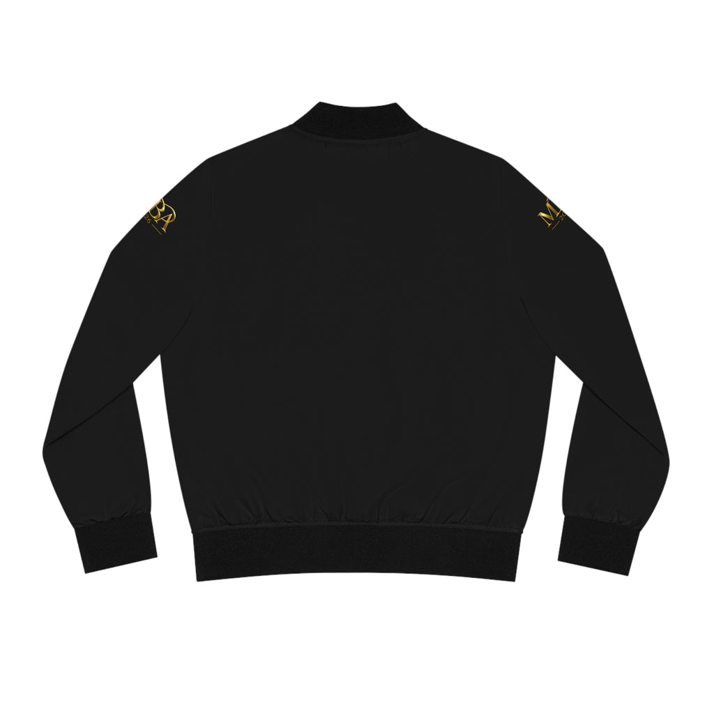 Gold Emblem Women's Bomber Jacket – Black Satin Lettering
