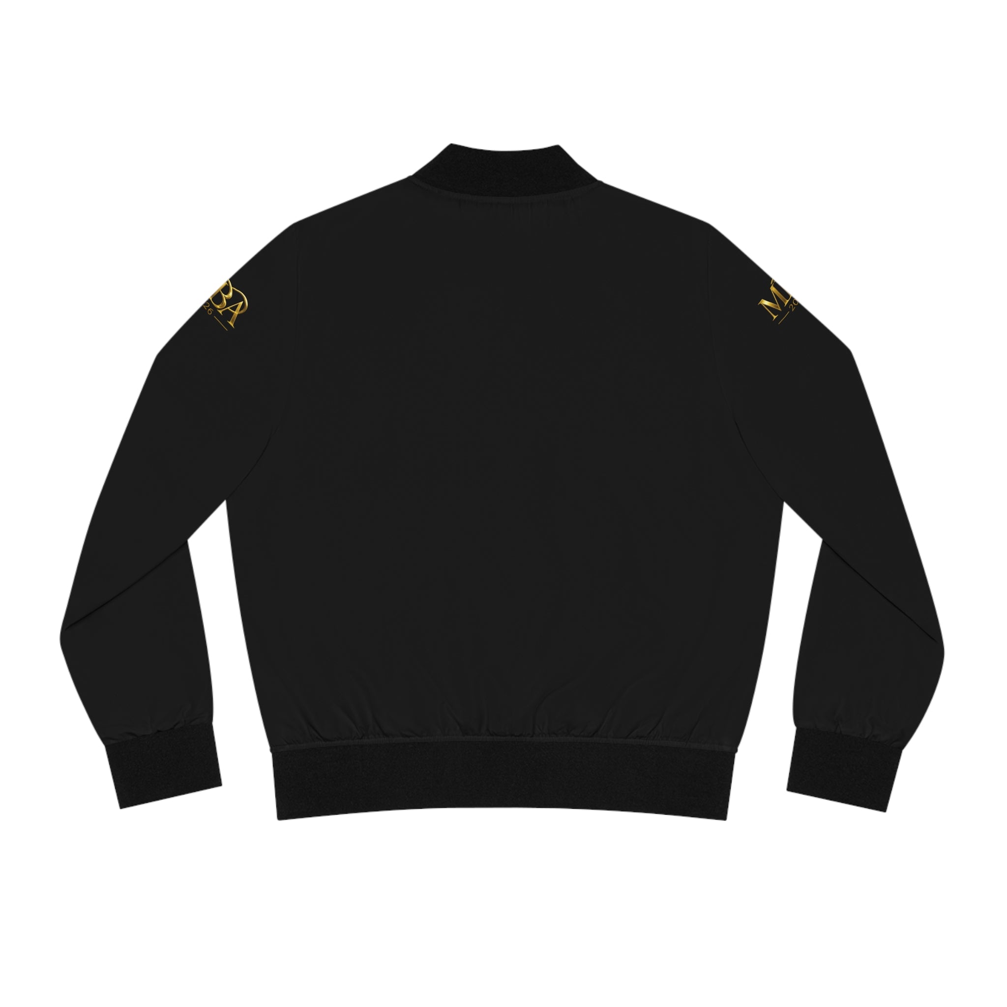 Gold Emblem Women's Bomber Jacket – Black Satin Lettering