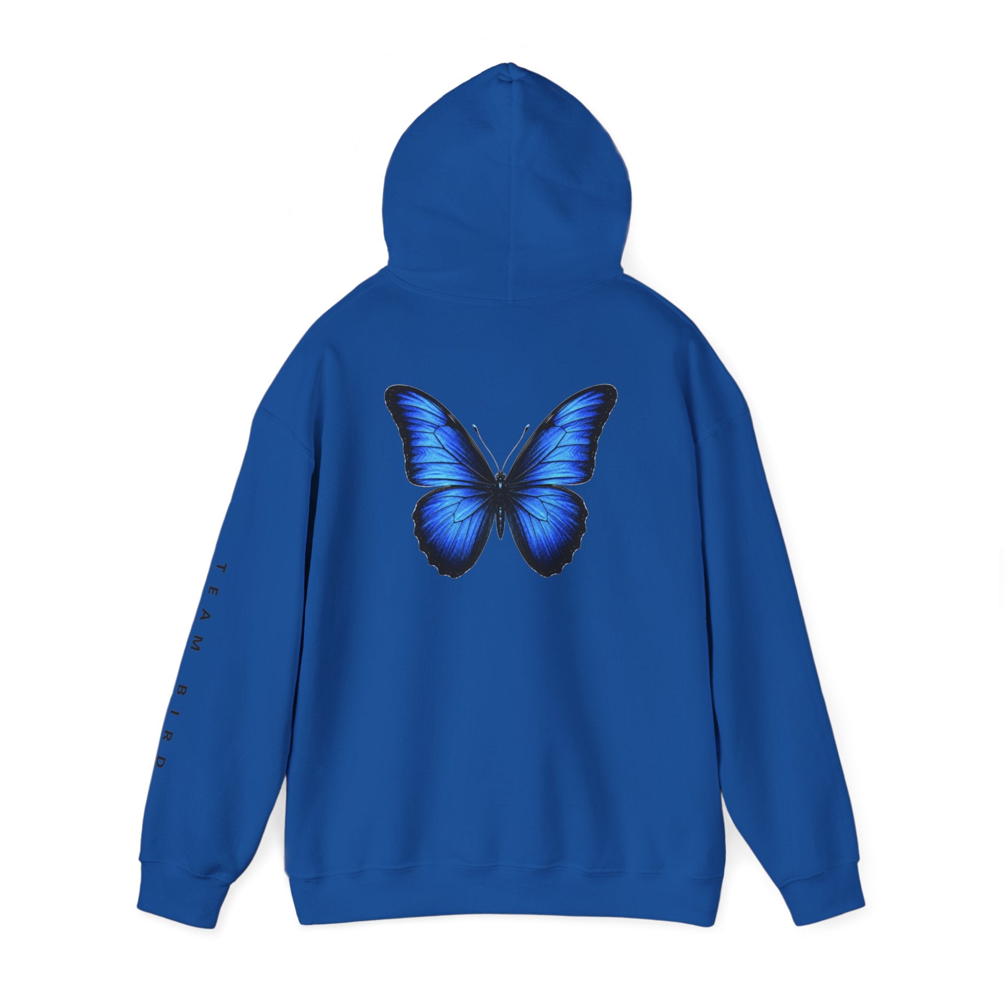 Butterfly Hoodie — "Team Bird" Blue Butterfly Graphic Hooded Sweatshirt
