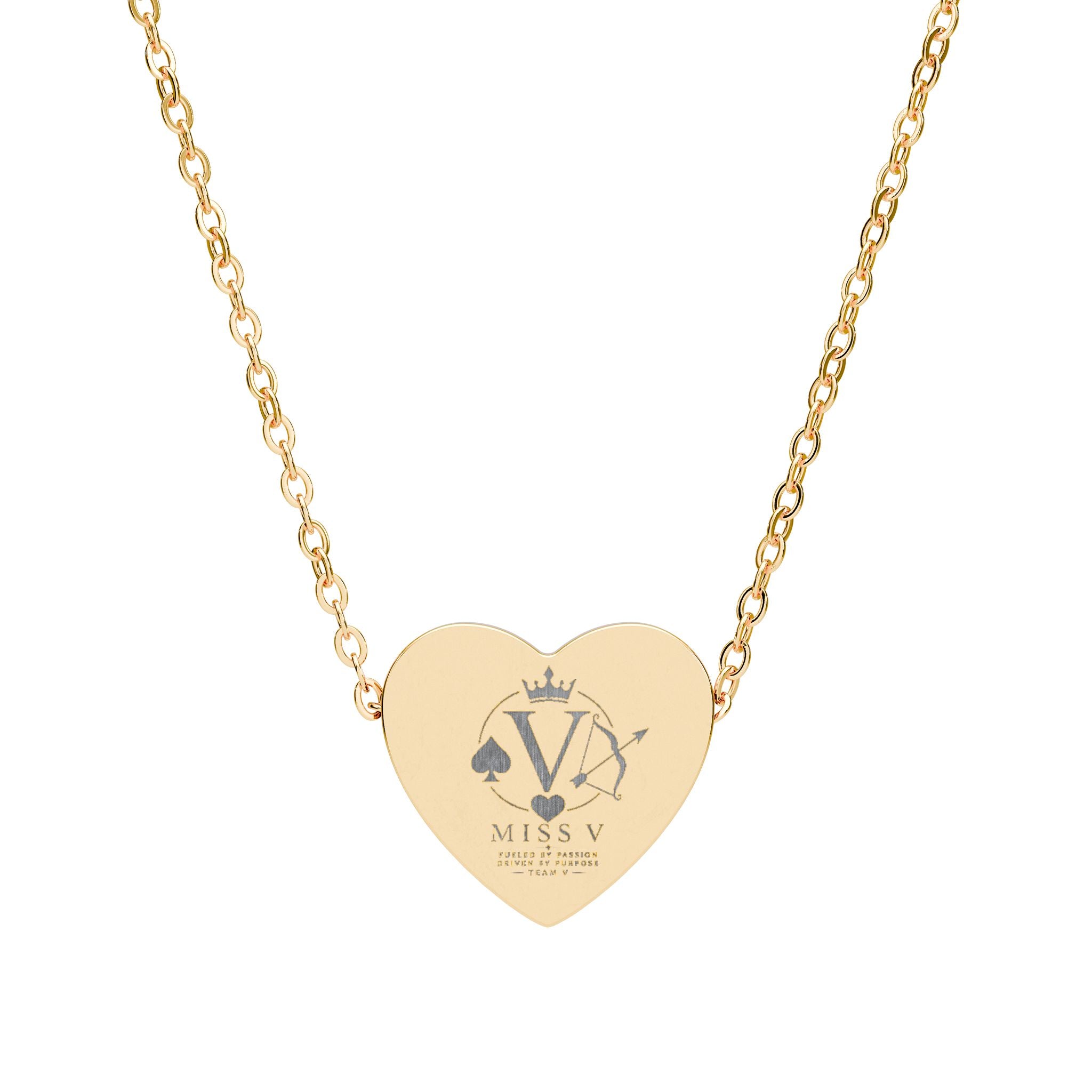 Miss V Engraved Heart Necklace — Personalized Crown & Initial Pendant