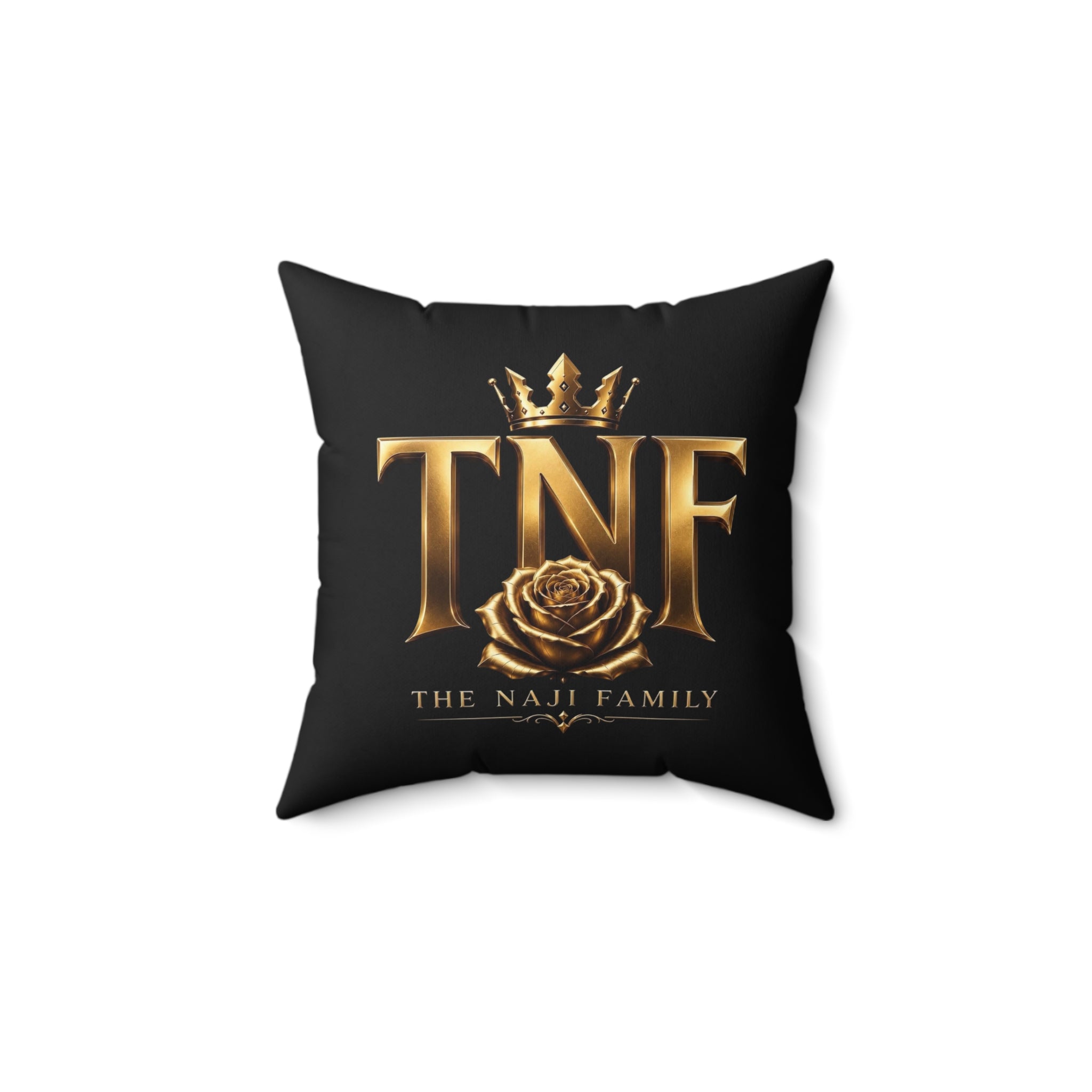 TNF The Naji Family Gold Logo Pillow — Decorative Square Throw Pillow