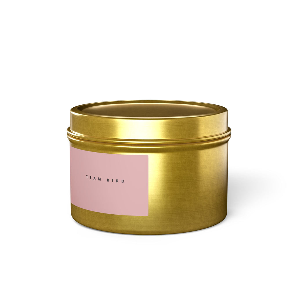 Butterfly Tin Candle — Floral & Vanilla Scented Travel Candle, 'Team Bird' Pink Label