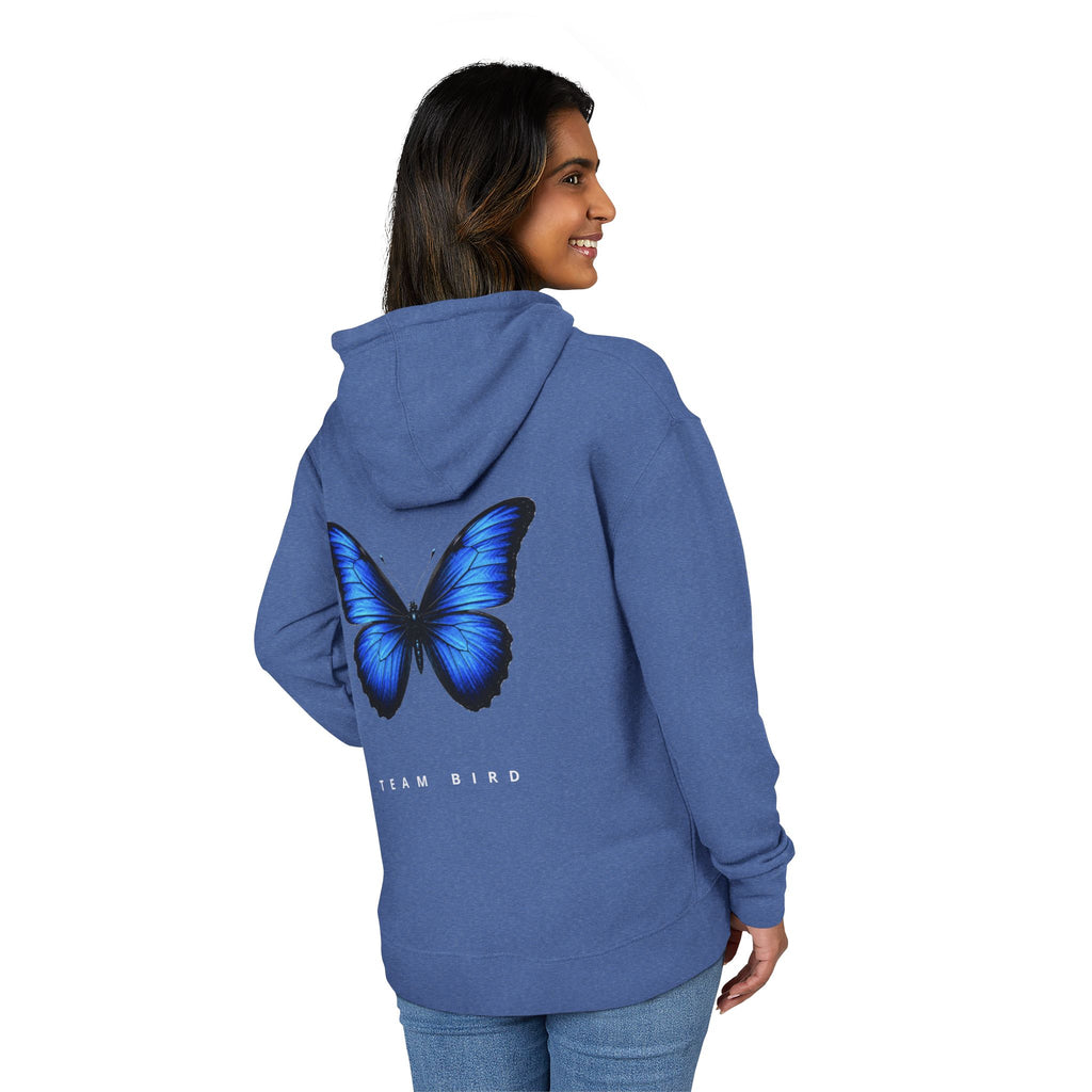 Butterfly Graphic Hoodie — "Team Bird" Blue Wing Pullover