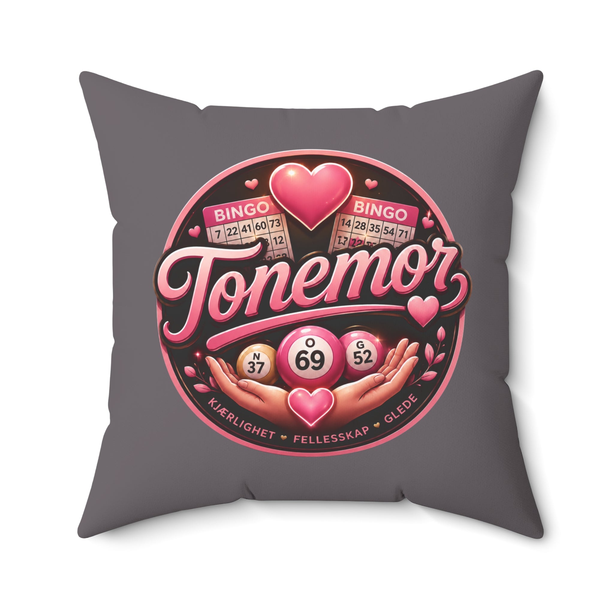 Bingo Tonemor Decorative Square Pillow — Retro Pink Heart Bingo Ball Cushion