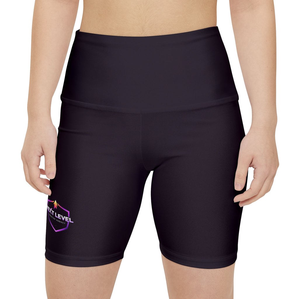 NLC White Yoga Bike Shorts with Minimal Crown Logo — Women's Workout Shorts