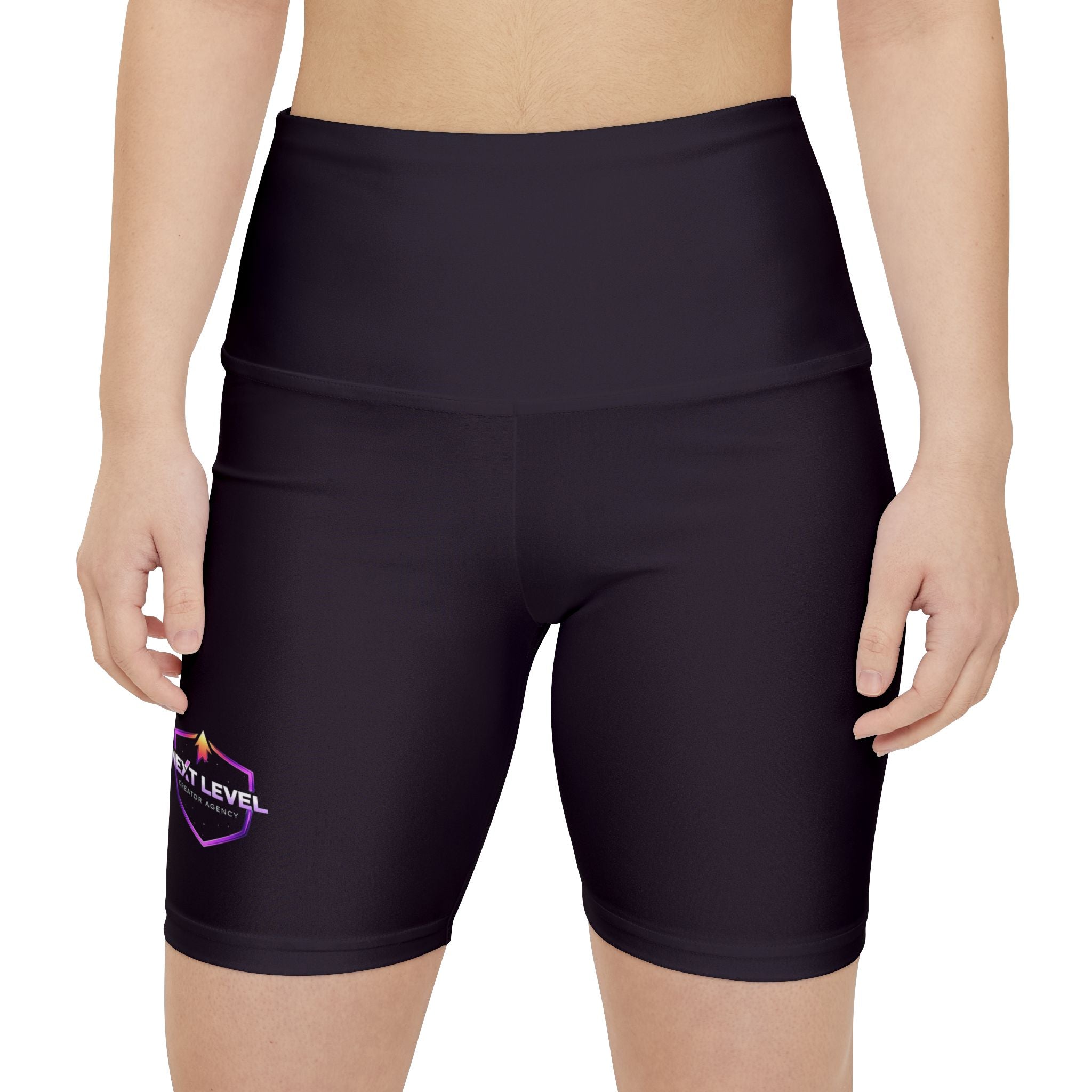 NLC White Yoga Bike Shorts with Minimal Crown Logo — Women's Workout Shorts