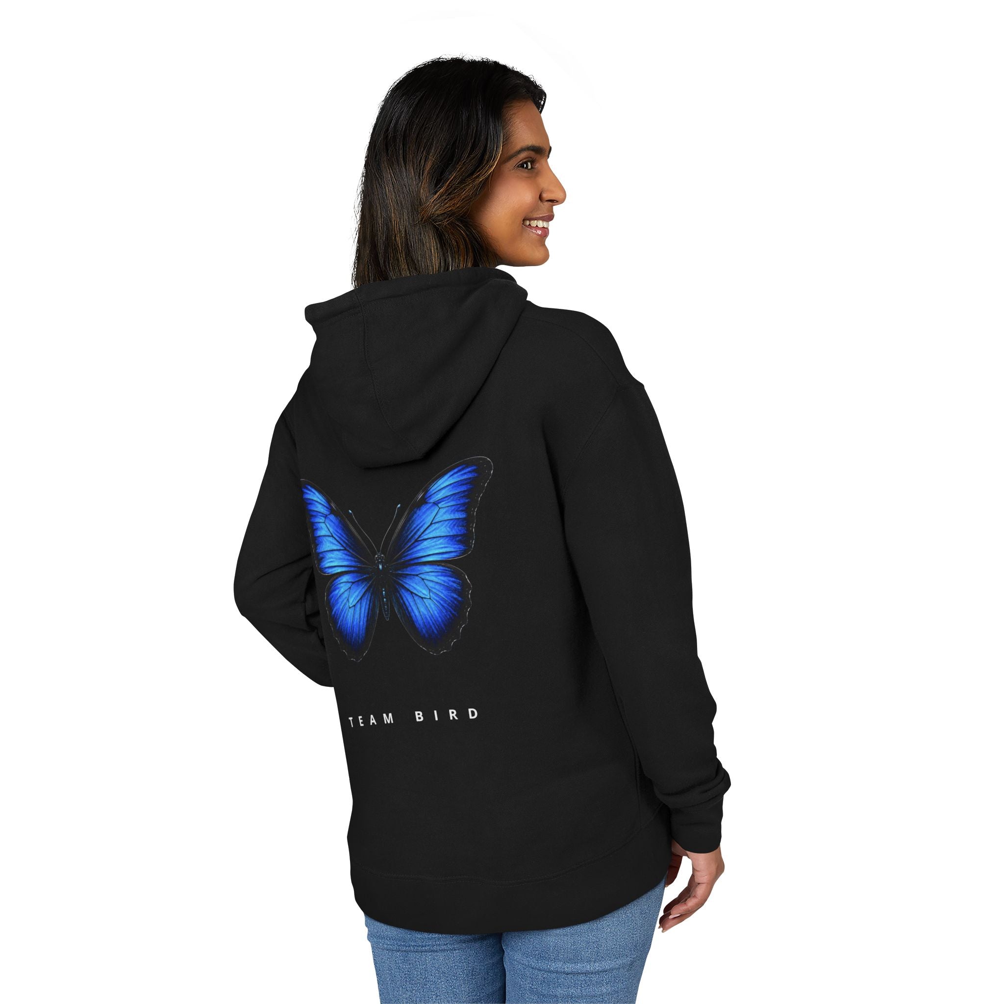 Butterfly Graphic Hoodie — "Team Bird" Blue Wing Pullover