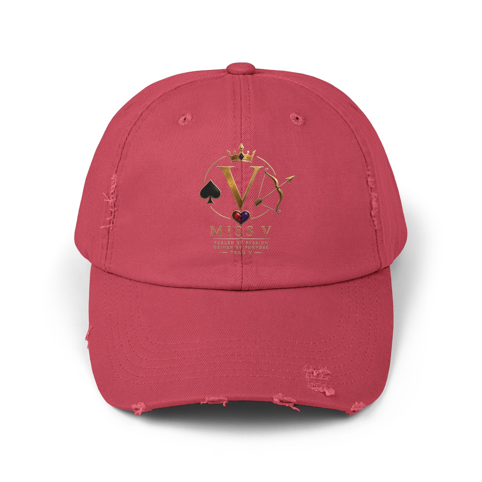 Distressed Black Cap — Miss V Crown & Card Emblem