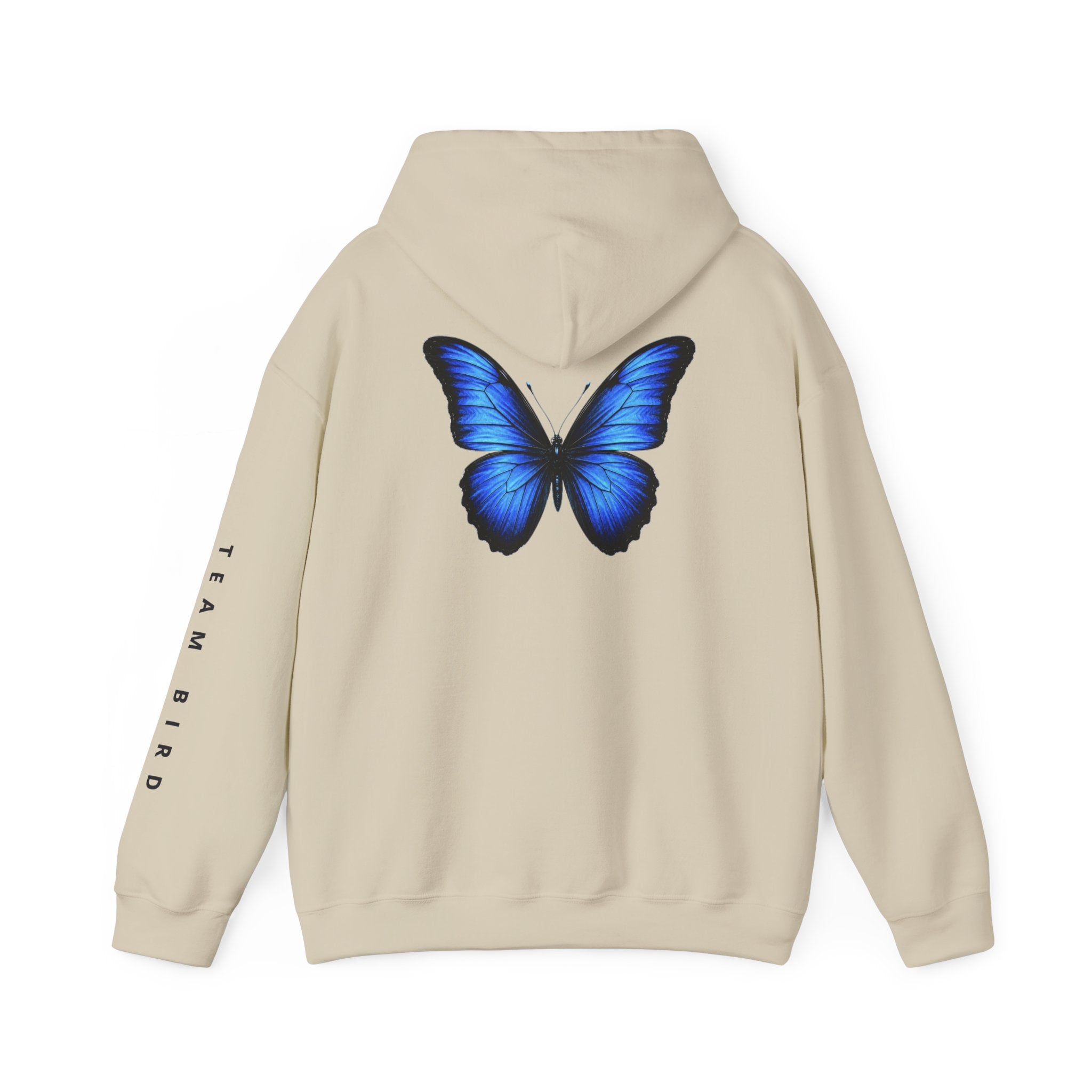 Butterfly Hoodie — "Team Bird" Blue Butterfly Graphic Hooded Sweatshirt