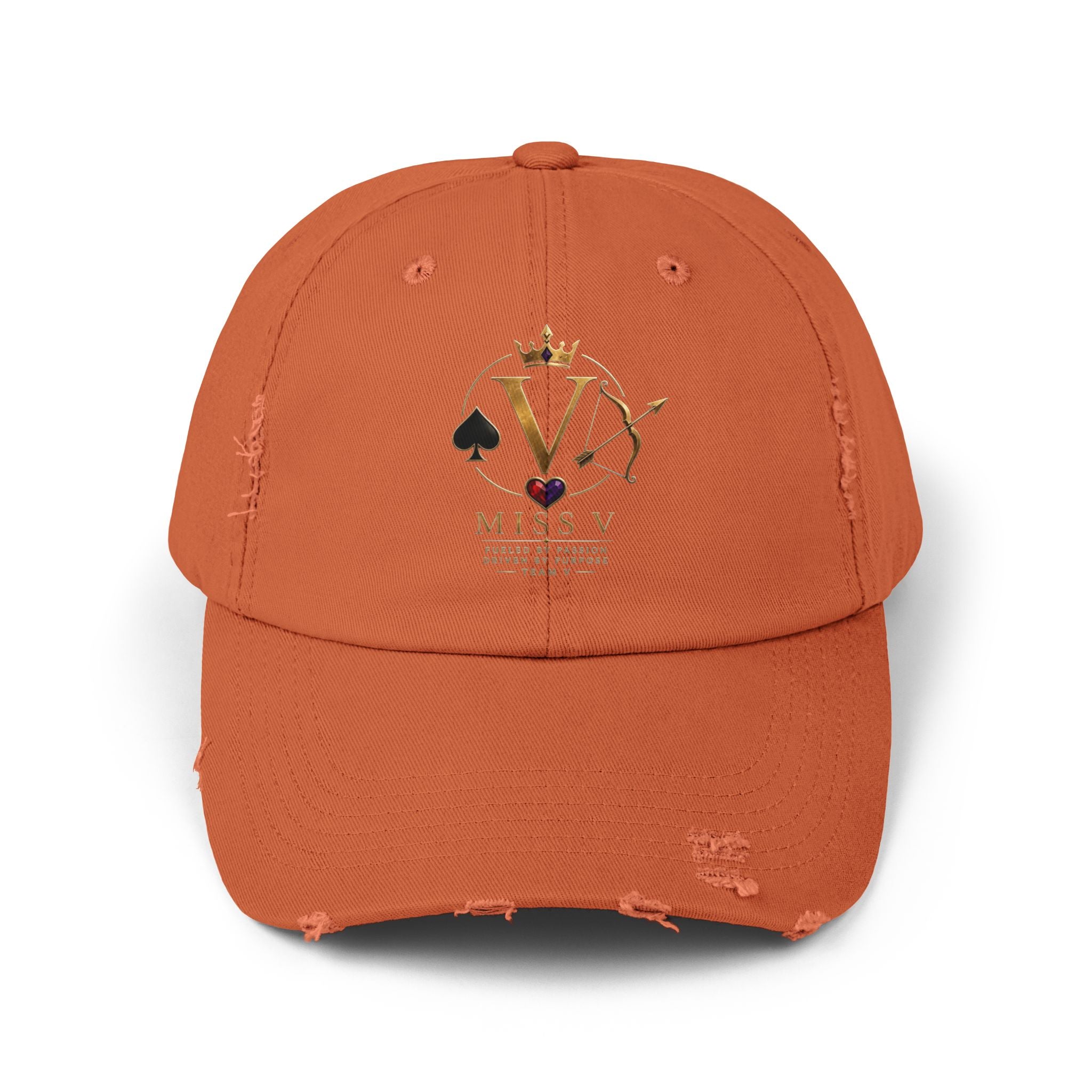 Distressed Black Cap — Miss V Crown & Card Emblem