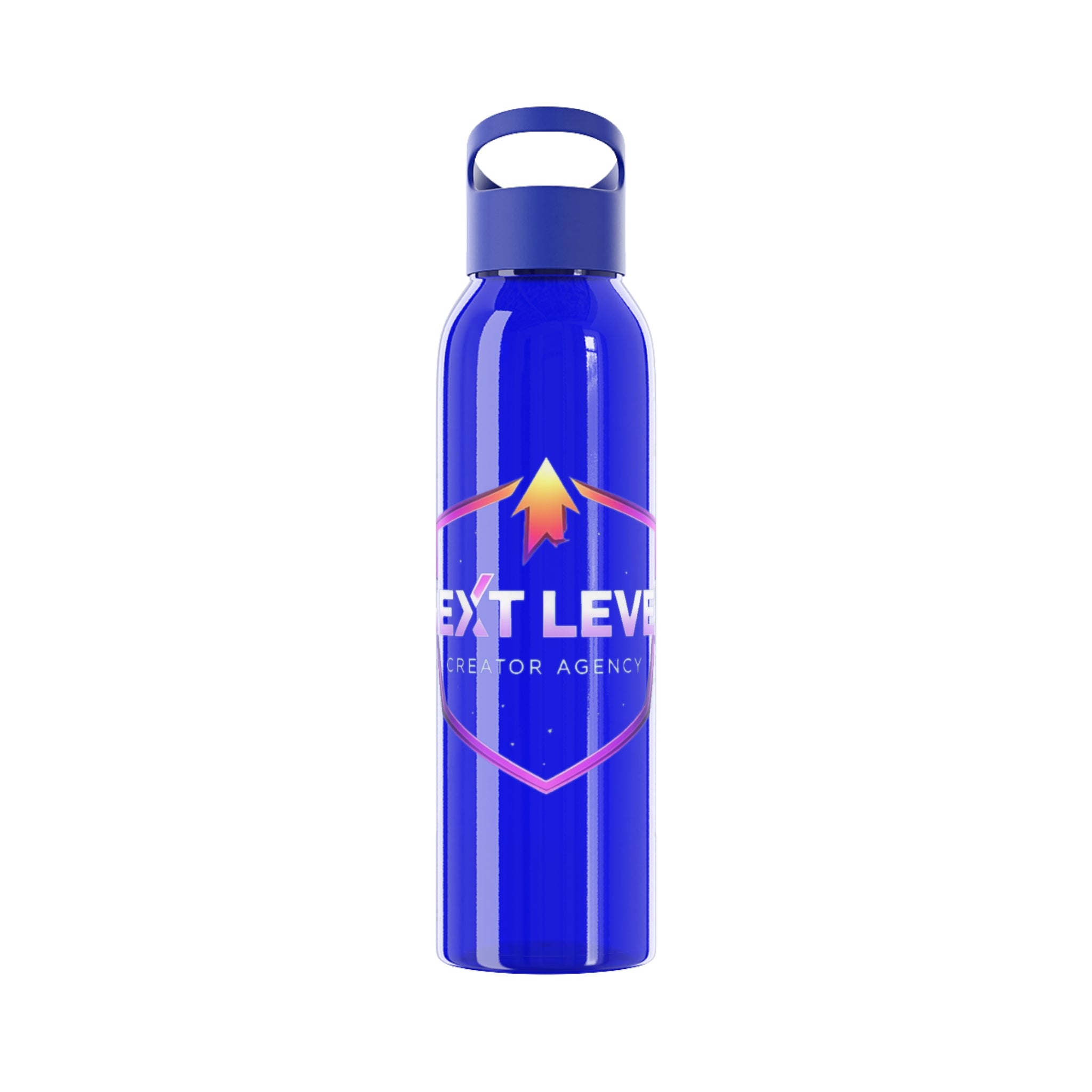 Sky Water Bottle — Clear Bottle with Gradient Arrow Logo (Next Level Creator Agency)