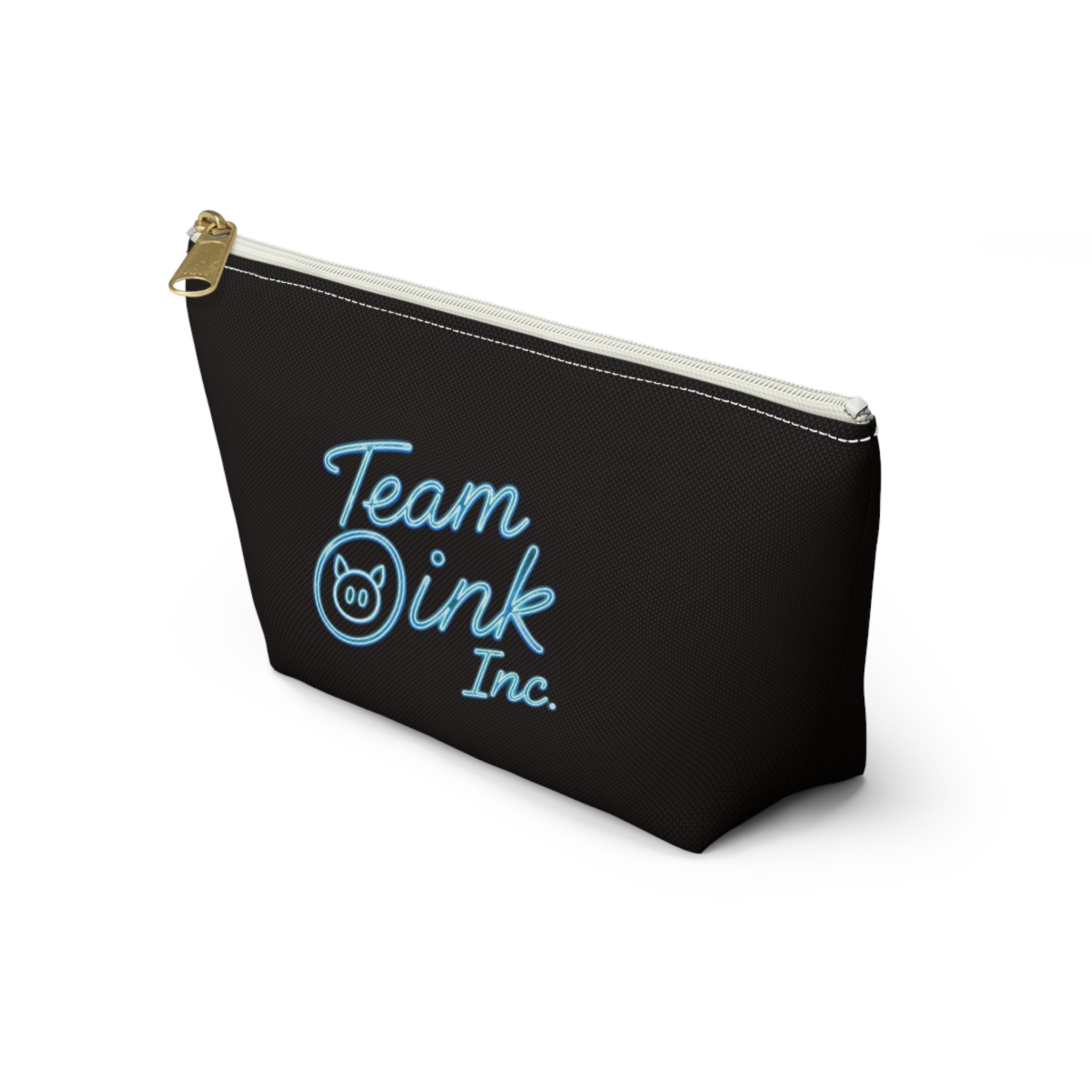 Team Oink Accessory Pouch — Black T-Bottom Makeup & Gadget Organizer